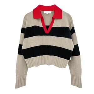 Spiritual Gangster Red and Black Striped V-Neck Sweater